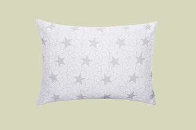 Recovery Pillows Repose Series cooling pillow, front view, white cover with grey star pattern