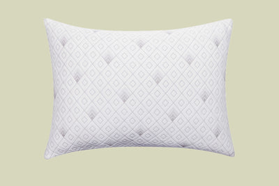 Recovery Pillows Revive Series cooling pillow, front view, white cover with grey geometric jacquard pattern